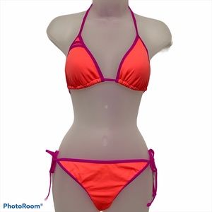 Hurley String Bikini Set - Neon Orange and Pink